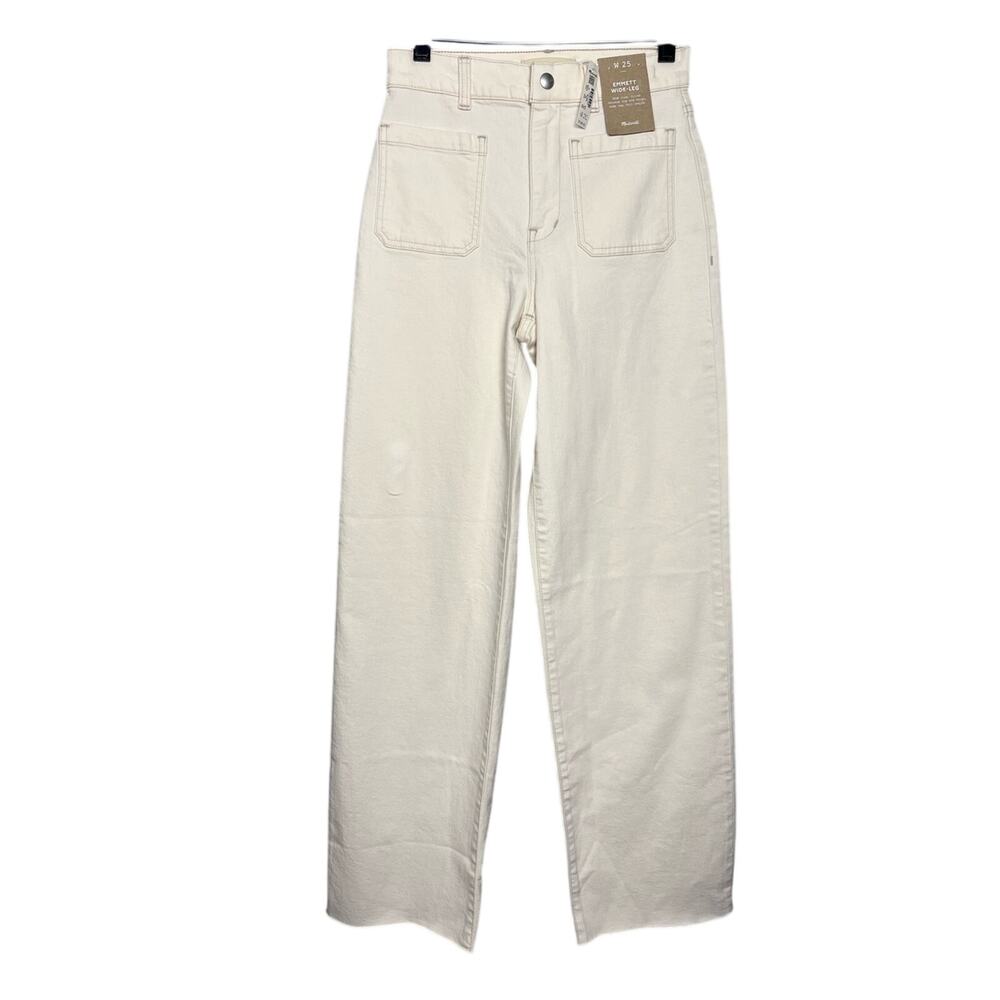 Madewell NWT Emmett Wide Leg High Rise Raw Hem Denim Jeans Ivory Women’s Size 25